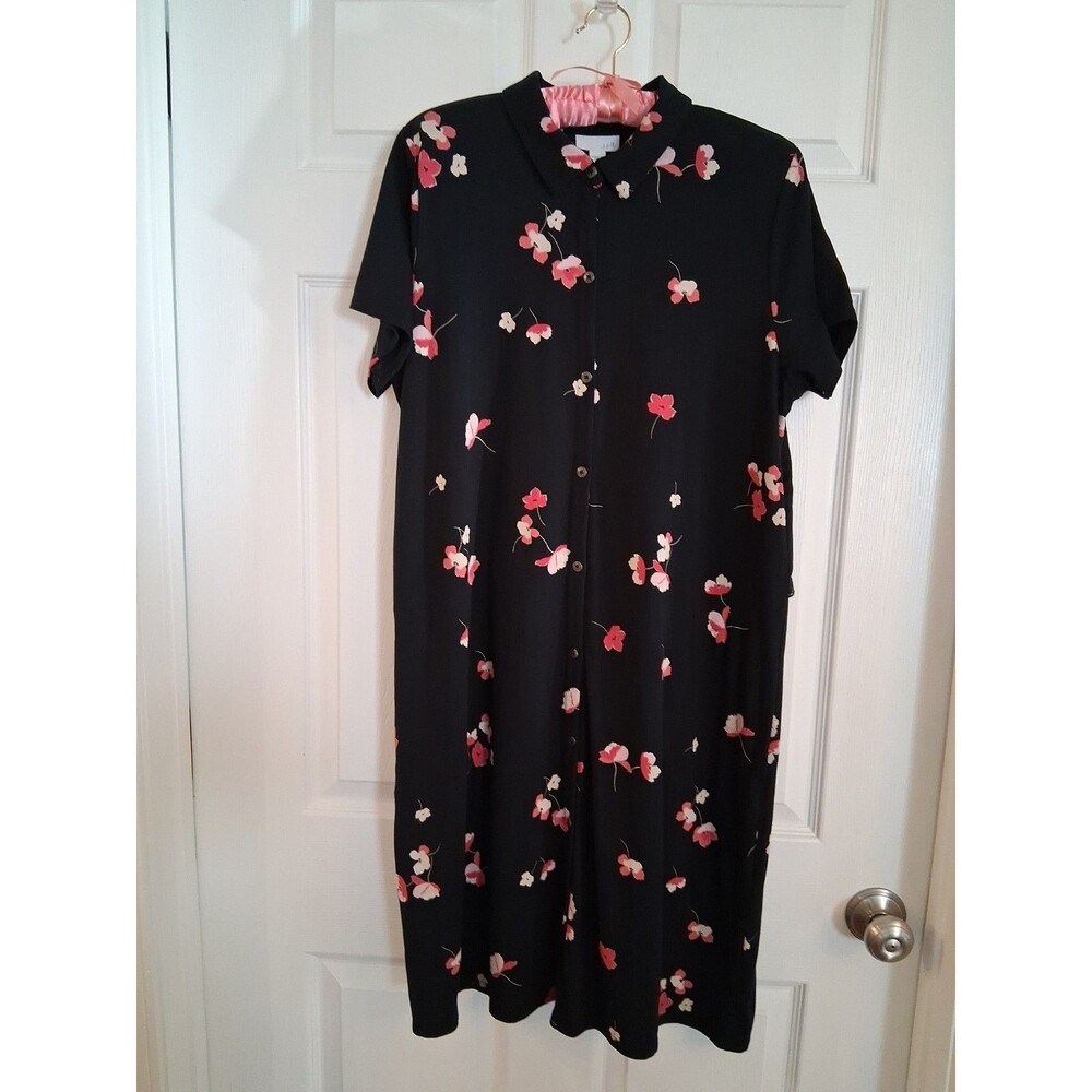 J. Jill Womens Pima Cotton Ginger Floral Button POCKETS Shirt Dress Knit Sz M